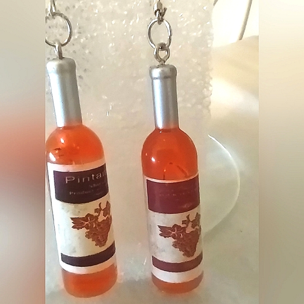 Wine Bottle Novelty Earrings + Wine Glass Stem Ring